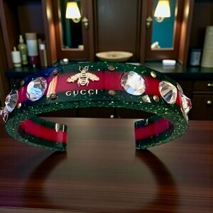 Gucci Red and Green Crystal Bee Cuff Bracelet